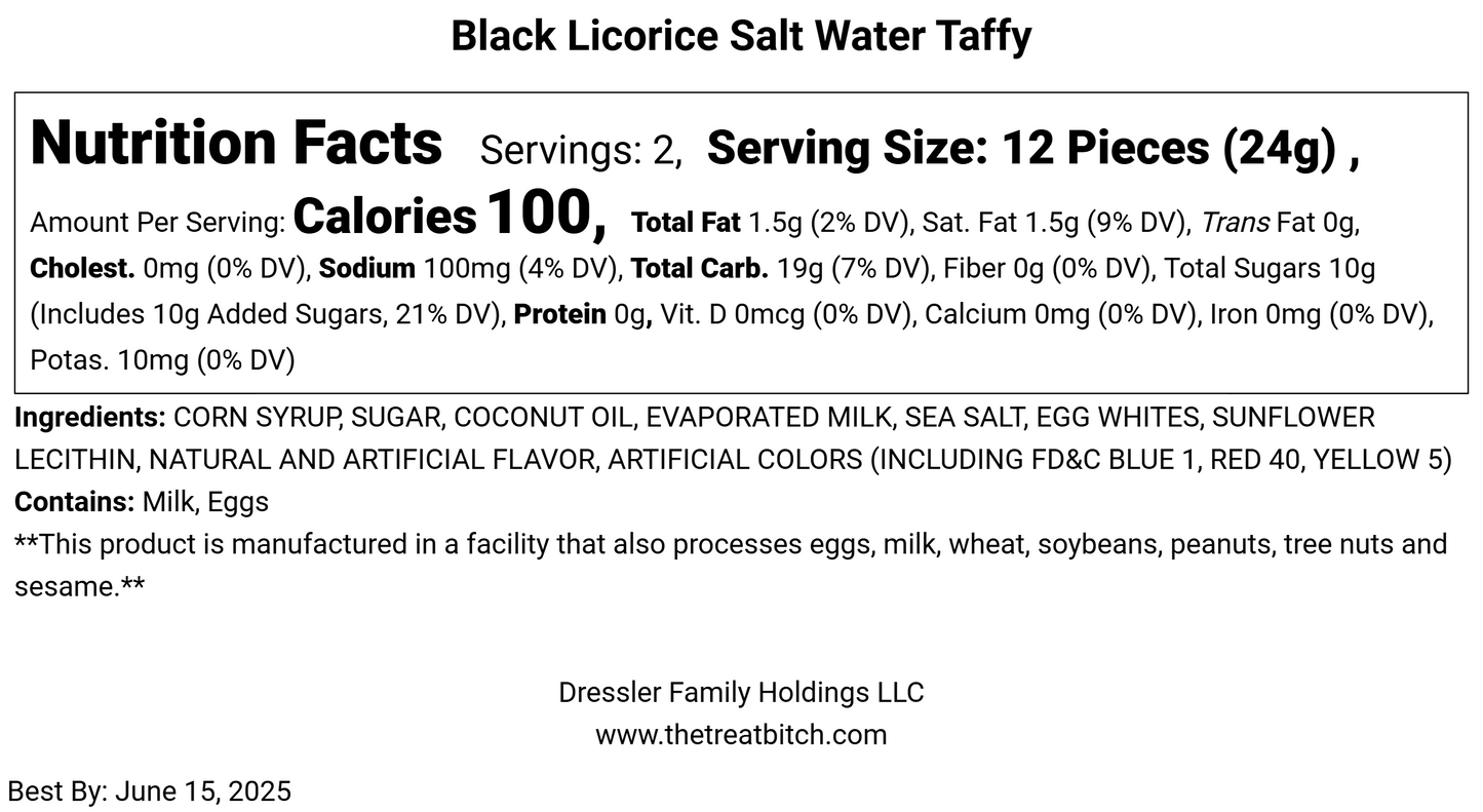 Black Licorice Salt Water Taffy Nutrition facts