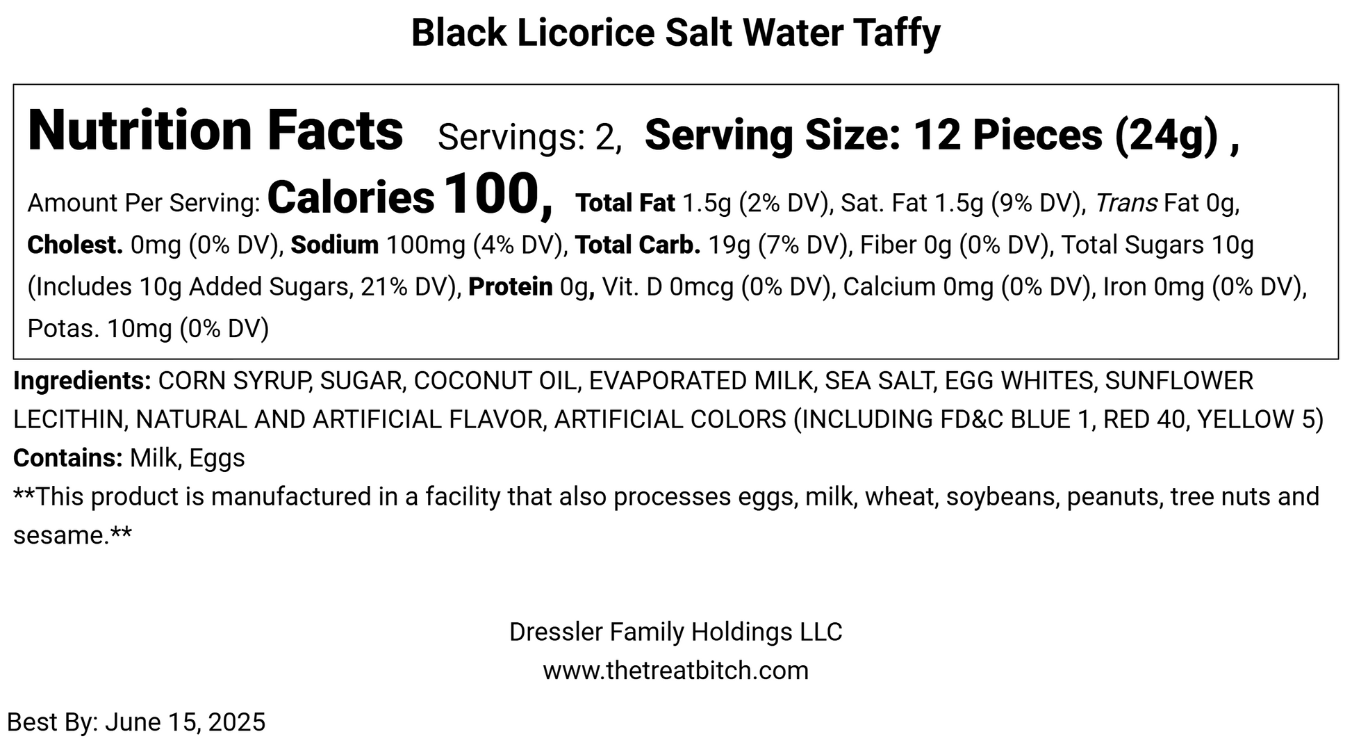Black Licorice Salt Water Taffy Nutrition facts