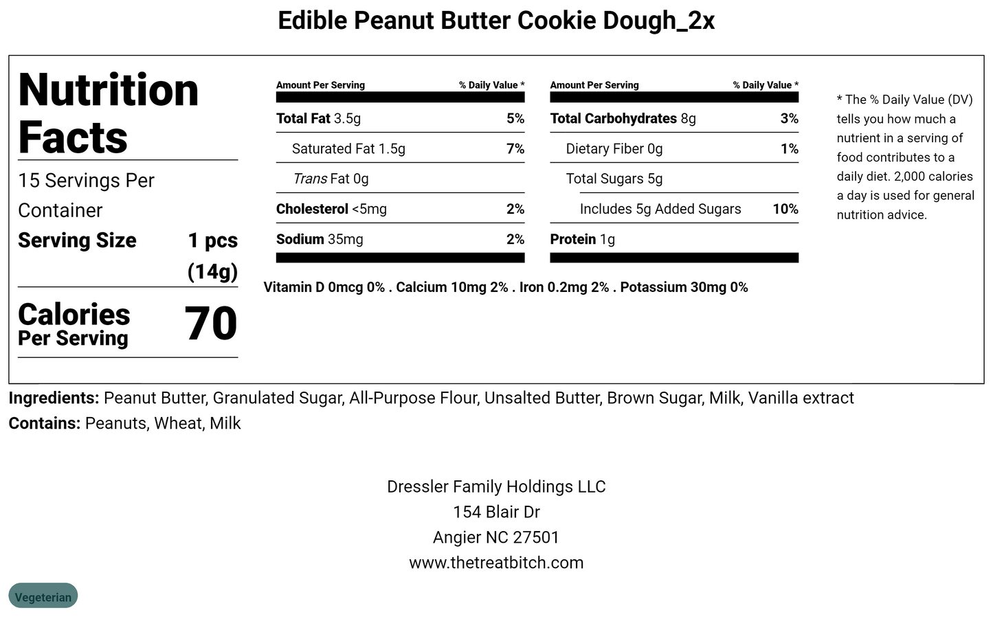 Edible Peanut Butter Cookie Dough nutrition