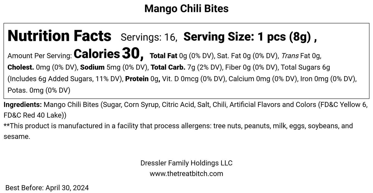 Mango Chili Bites nutrition facts