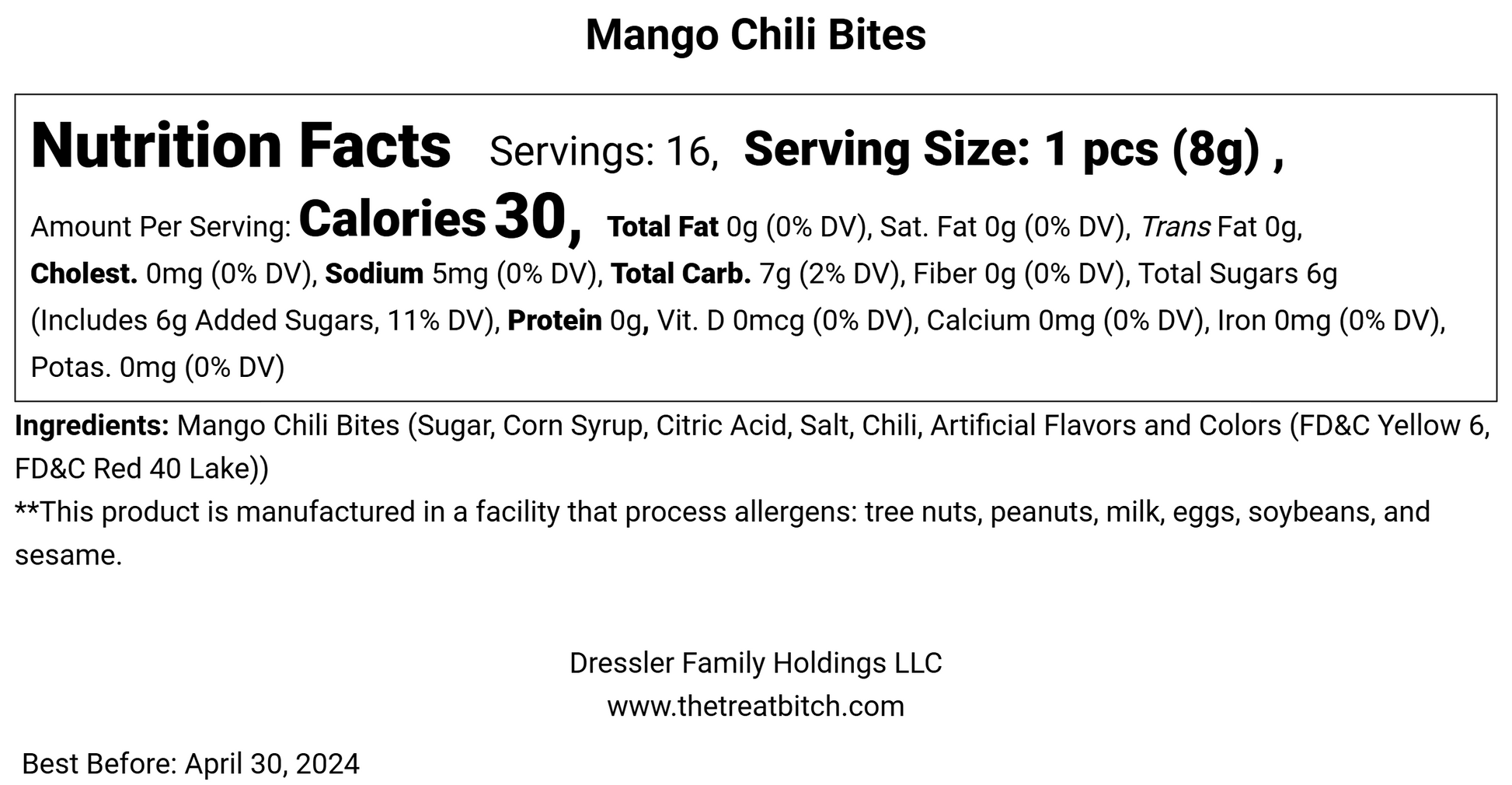 Mango Chili Bites nutrition facts