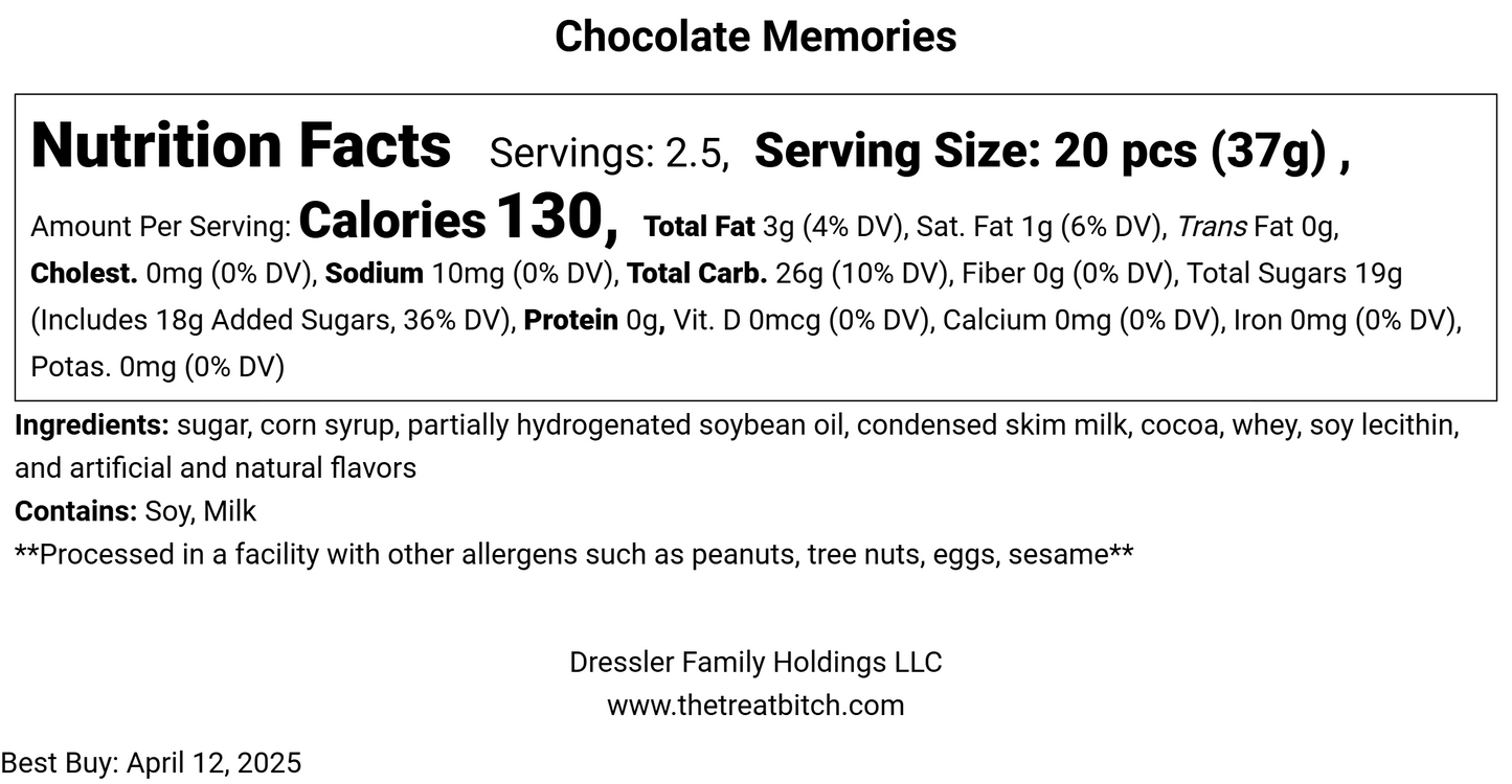 Chocolate Memories nutrition facts