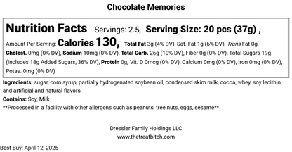 Chocolate Memories nutrition facts